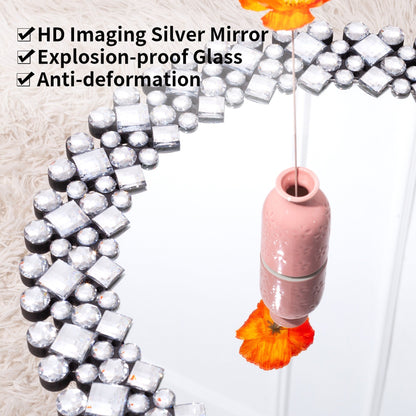 Miroir mural rond à accent de cristal