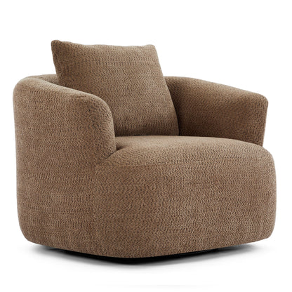 Fauteuil pivotant à 360°, fauteuil d'appoint Boucle 38,2 avec coussin décoratif, fauteuil tonneau rembourré avec accoudoirs incurvés