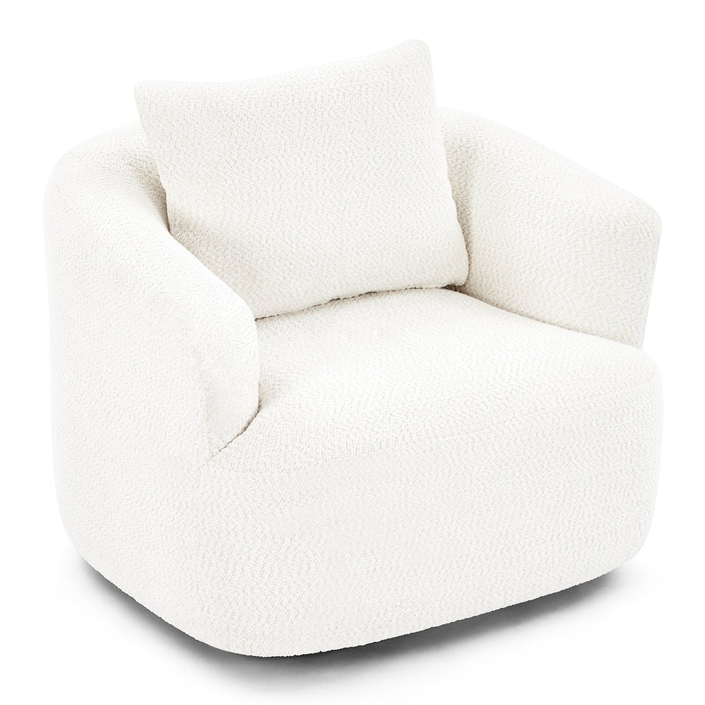 Fauteuil pivotant à 360°, fauteuil d'appoint Boucle 38,2 avec coussin décoratif, fauteuil tonneau rembourré avec accoudoirs incurvés