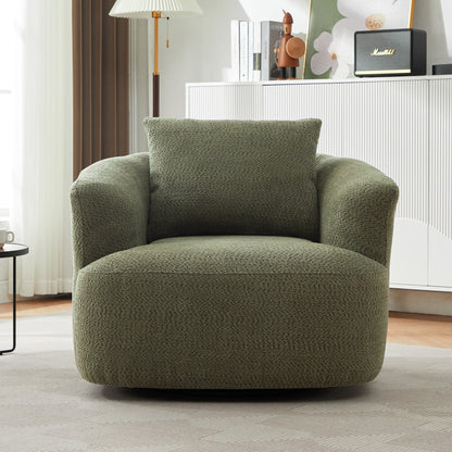 Fauteuil pivotant à 360°, fauteuil d'appoint Boucle 38,2 avec coussin décoratif, fauteuil tonneau rembourré avec accoudoirs incurvés