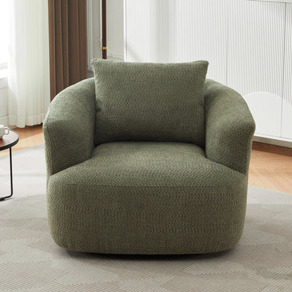 Fauteuil pivotant à 360°, fauteuil d'appoint Boucle 38,2 avec coussin décoratif, fauteuil tonneau rembourré avec accoudoirs incurvés