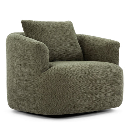 Fauteuil pivotant à 360°, fauteuil d'appoint Boucle 38,2 avec coussin décoratif, fauteuil tonneau rembourré avec accoudoirs incurvés