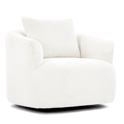 Fauteuil pivotant à 360°, fauteuil d'appoint Boucle 38,2 avec coussin décoratif, fauteuil tonneau rembourré avec accoudoirs incurvés