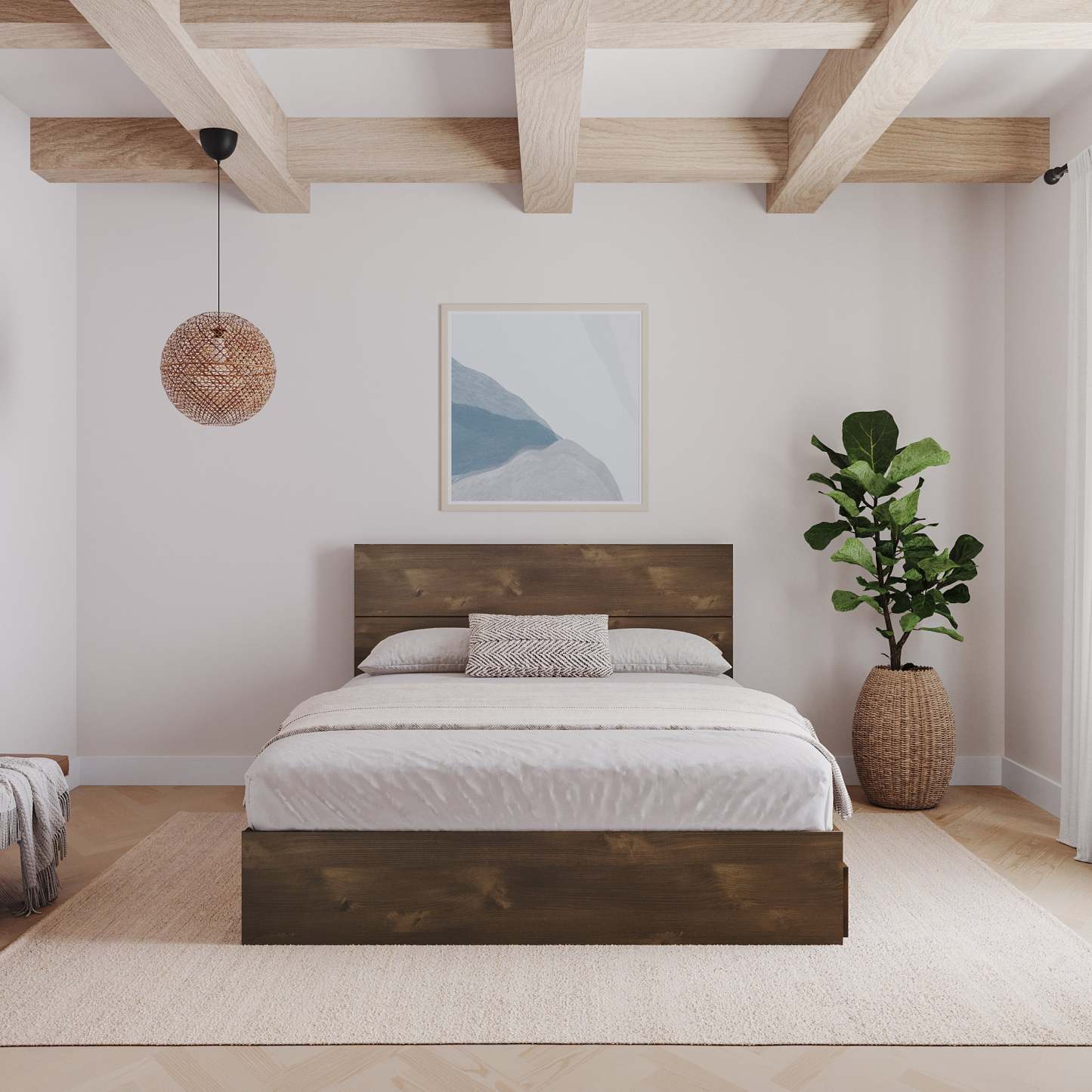 Tête de lit à panneau complet Nordika - Truffe | Tête de lit à panneaux Nordika pour lit double - truffe | D08H3Y5R