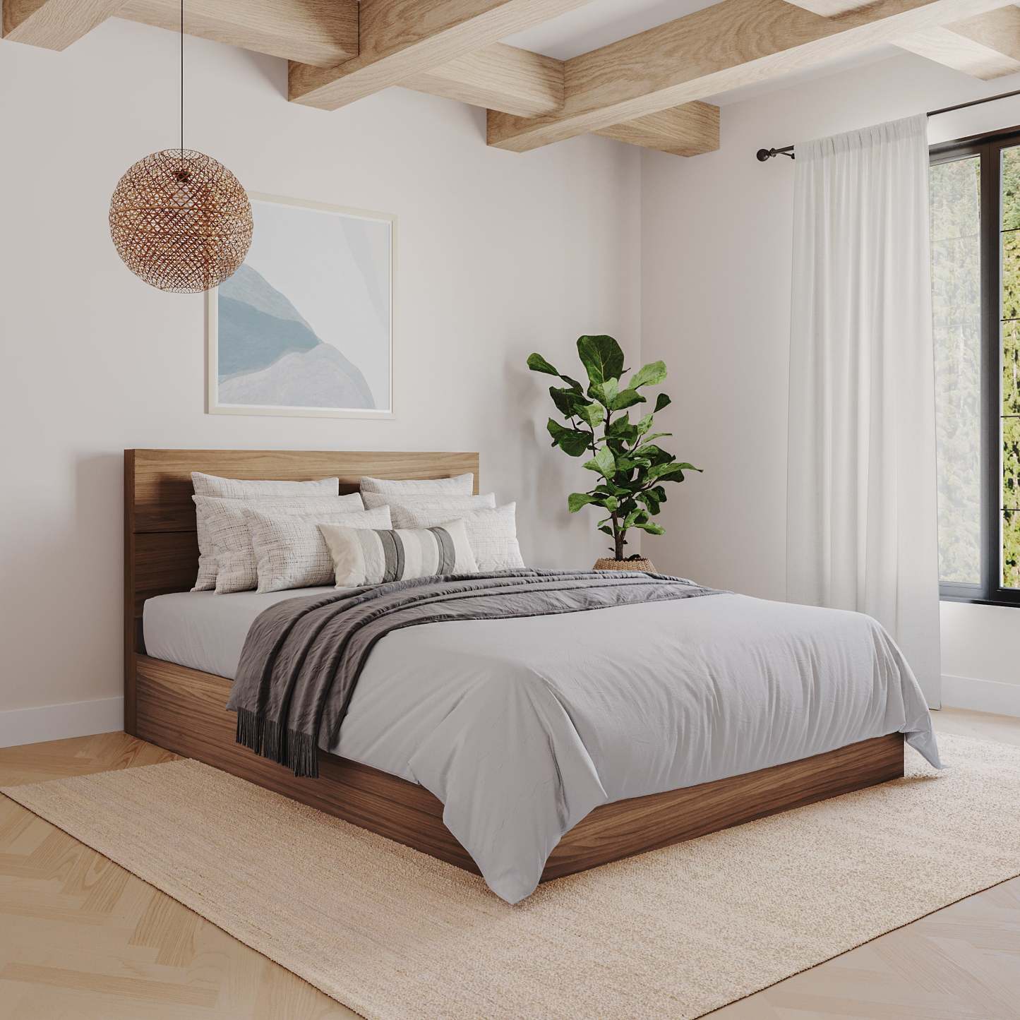 Tête de lit à panneau pour grand lit Nordika - Noyer | Tête de lit à panneaux Nordika pour grand lit - noyer | D08HL1CE