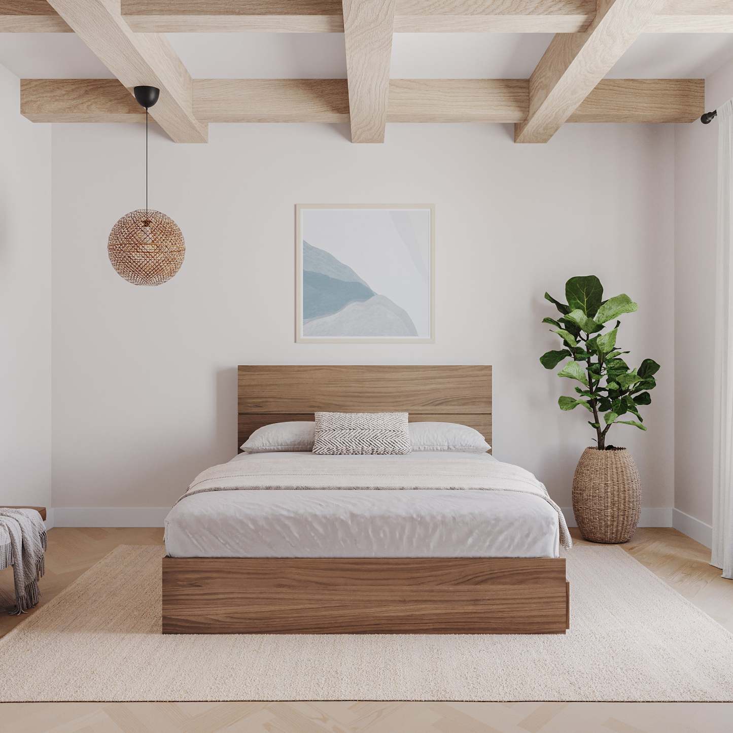 Tête de lit à panneau complet Nordika - Noyer | Tête de lit à panneaux Nordika pour lit double - noyer | D08HKSYQ