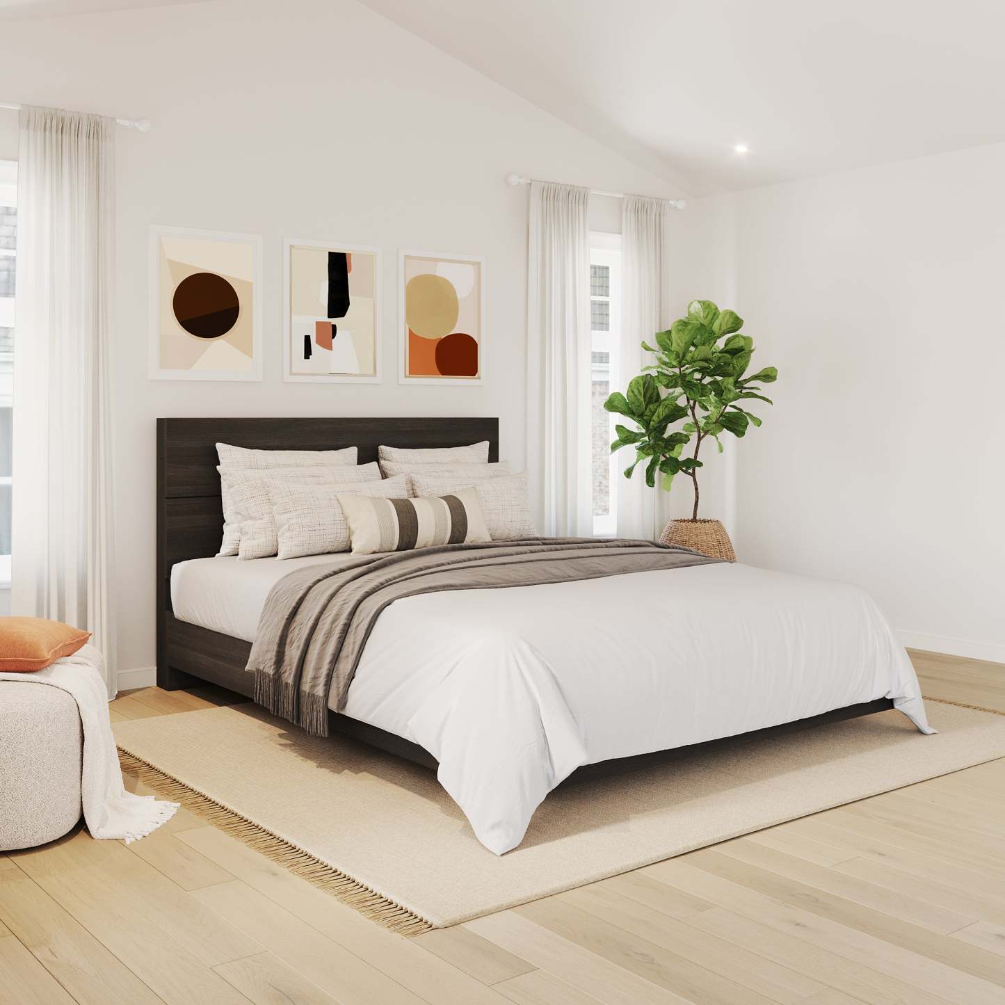 Tête de lit à panneau pour grand lit Nordika - Ébène | Tête de lit à panneaux Nordika pour grand lit - ébène | D08HFIOS