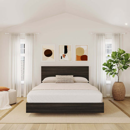 Tête de lit à panneau pour grand lit Nordika - Ébène | Tête de lit à panneaux Nordika pour grand lit - ébène | D08HFIOS