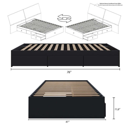 Lit plateforme simple avec rangement Nordika - Noir | Lit plateforme simple Nordika avec rangement - noir | D08H2OMN