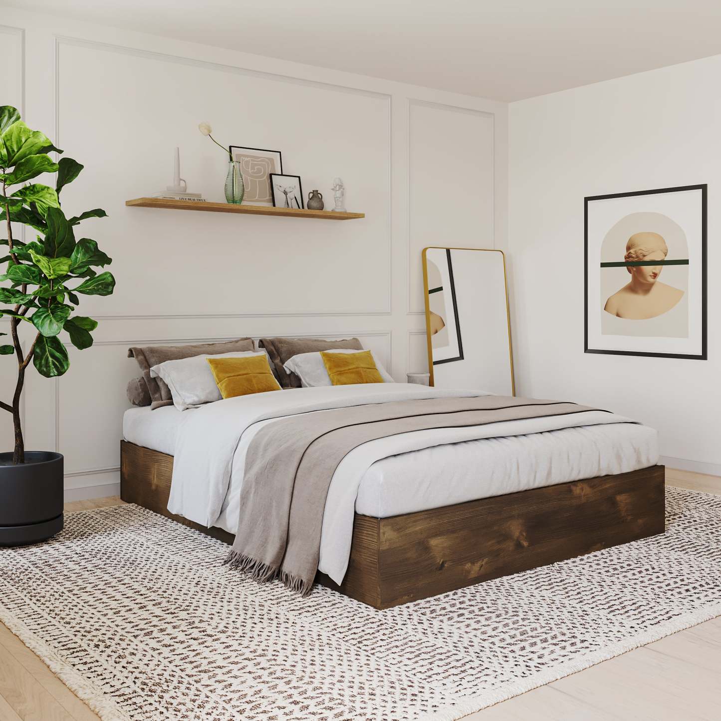 Lit plateforme simple avec rangement Nordika - Truffe | Lit plateforme simple Nordika avec rangement - truffe | D08H6HLT