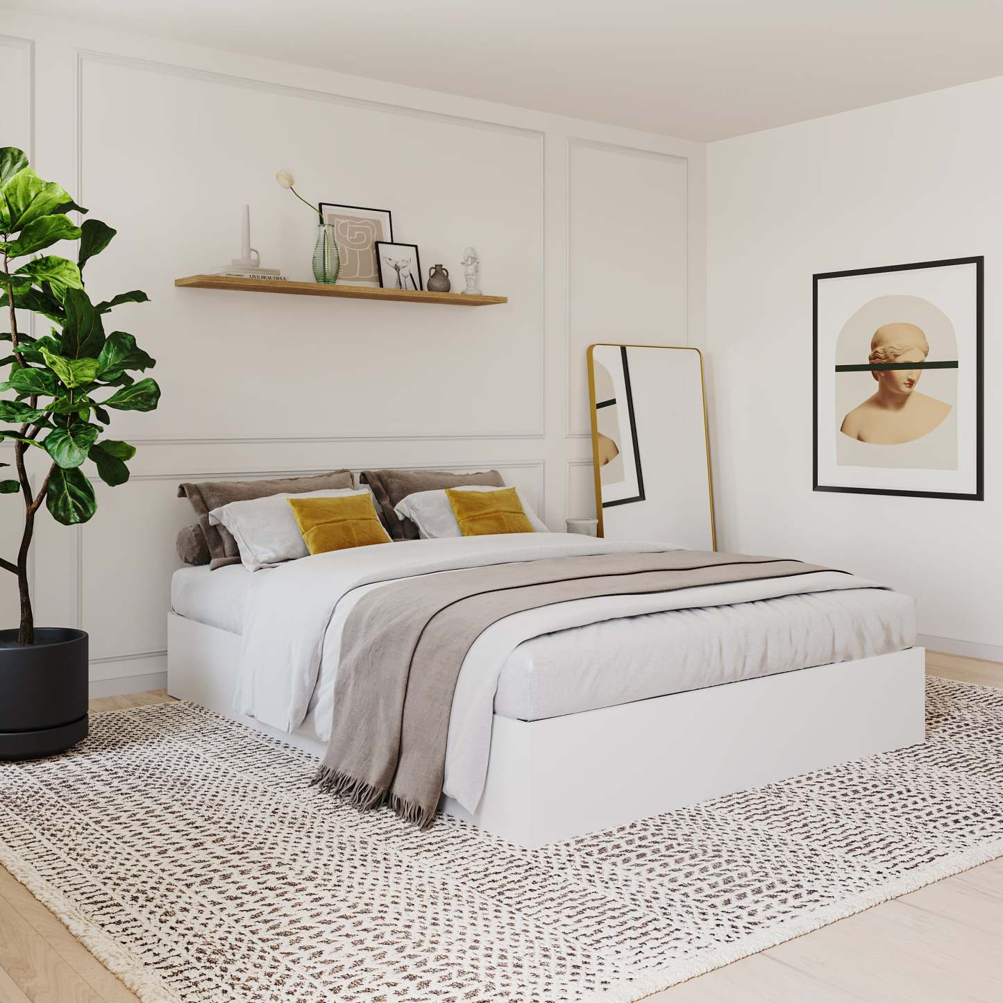 Lit plateforme double Nordika - Blanc | Lit plateforme double Nordika - blanc | D08HK8XO