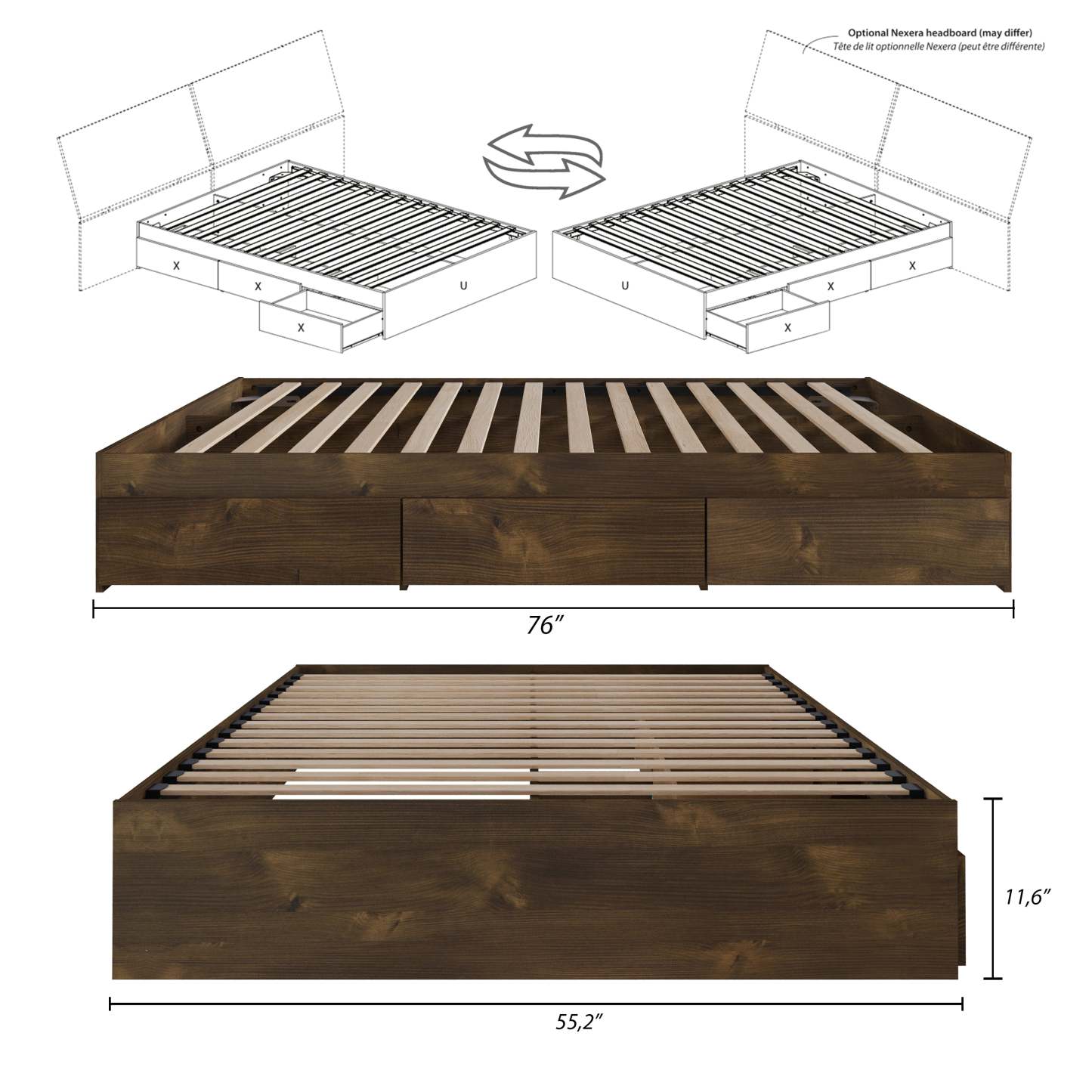 Lit plateforme double Nordika - Truffe | Lit plateforme double Nordika - truffe | D08HSAN7