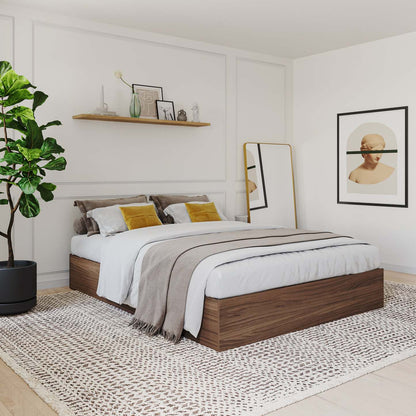 Nordika Lit plateforme avec rangement complet - Noyer | Lit plateforme double Nordika avec rangement - noyer | D08H3WGH