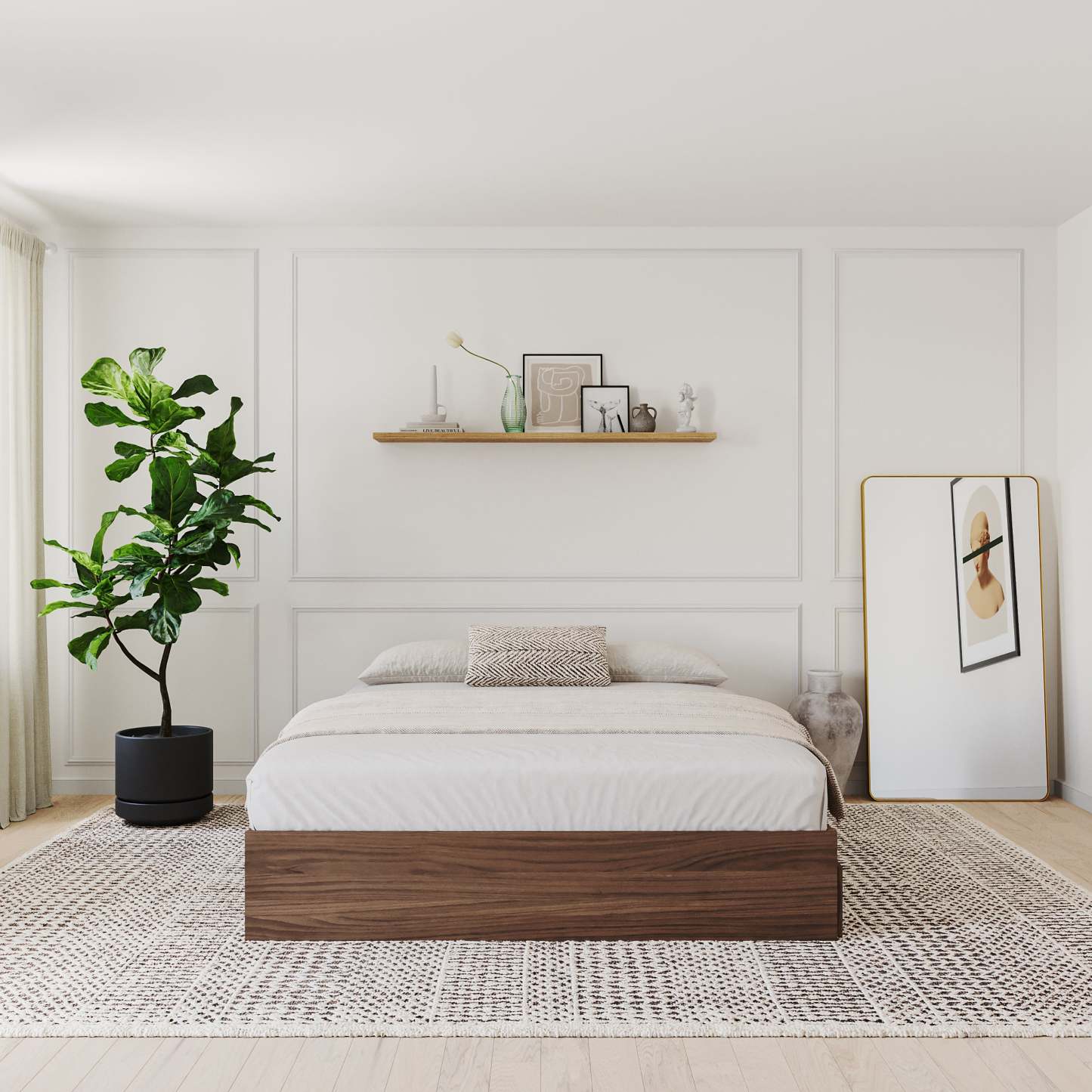 Nordika Lit plateforme avec rangement complet - Noyer | Lit plateforme double Nordika avec rangement - noyer | D08H3WGH