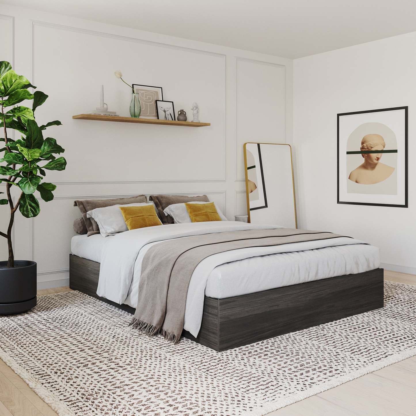 Lit plateforme simple avec rangement Nordika - Gris | Lit plateforme simple Nordika avec rangement - gris | D08H91VM