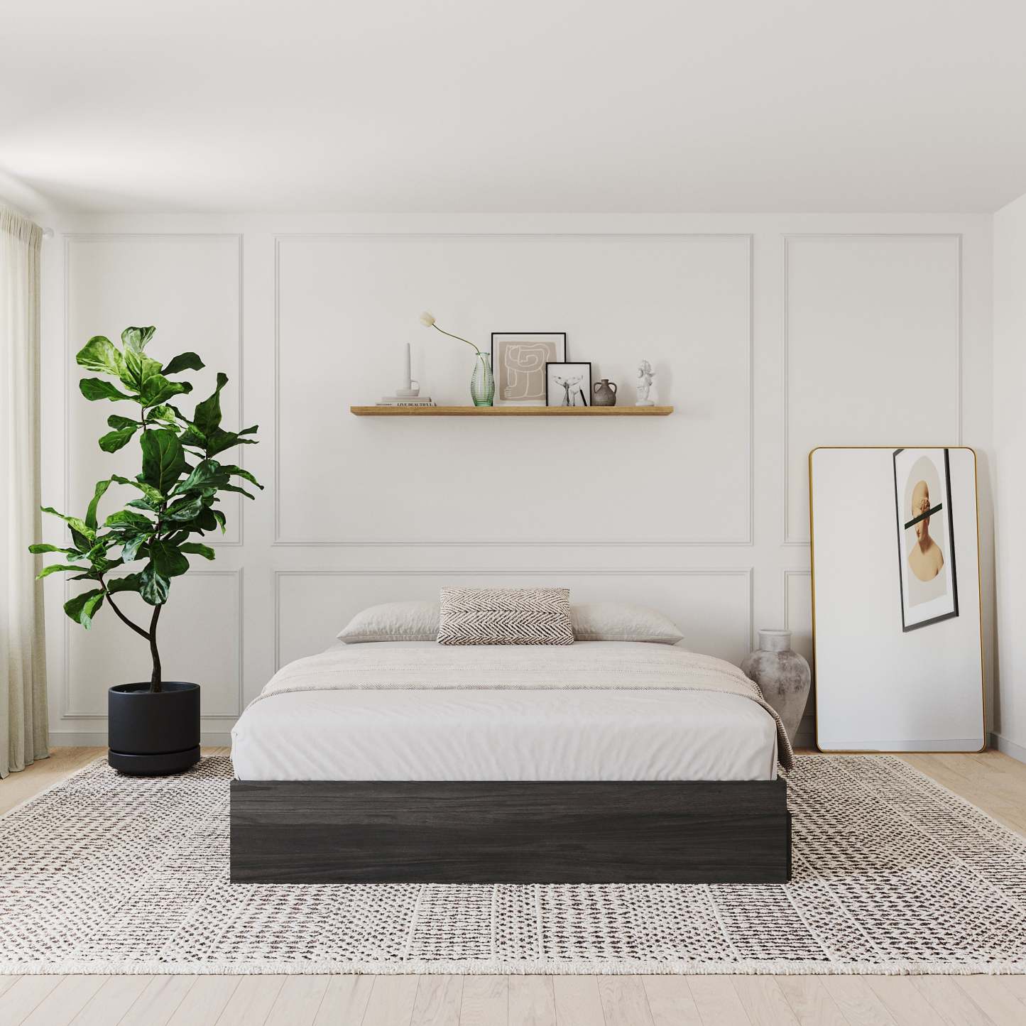 Lit plateforme simple avec rangement Nordika - Gris | Lit plateforme simple Nordika avec rangement - gris | D08H91VM