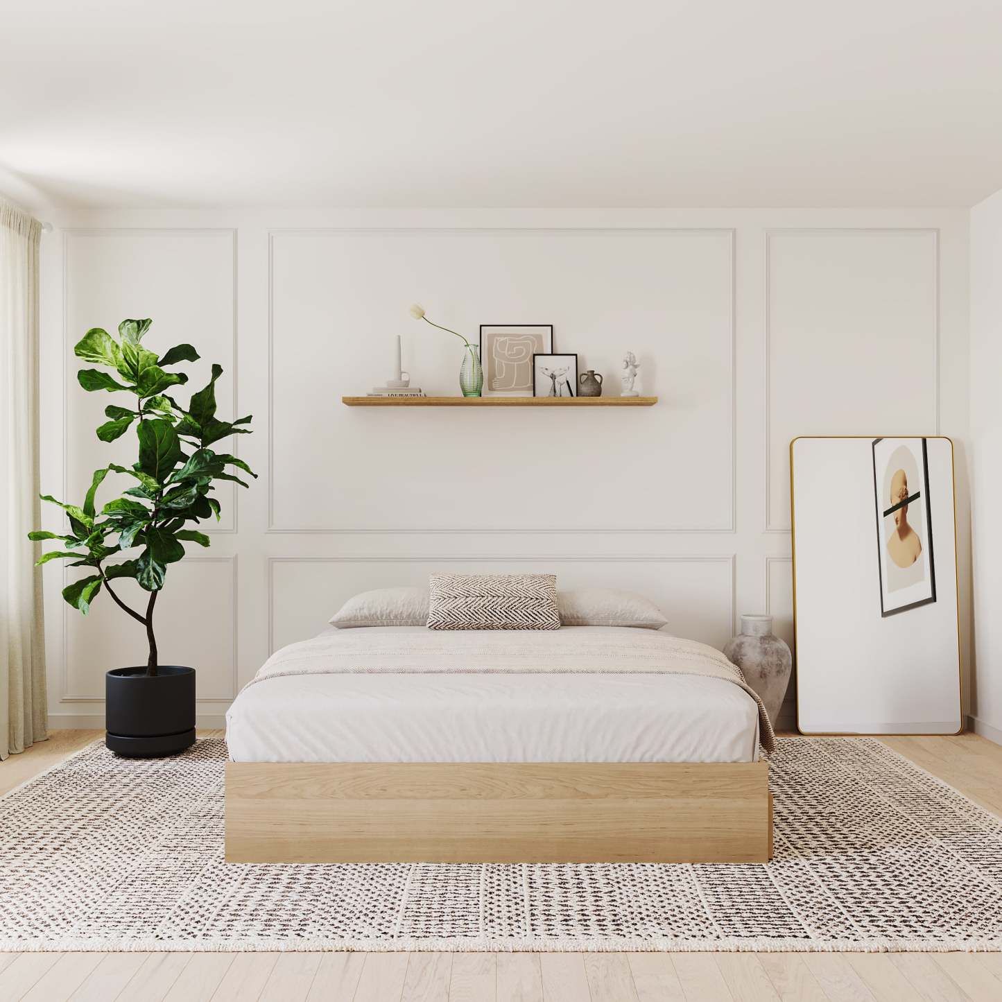 Lit plateforme avec rangement complet Nordika - Érable naturel | Lit plateforme double Nordika avec rangement - érable naturel | D08HQEMI