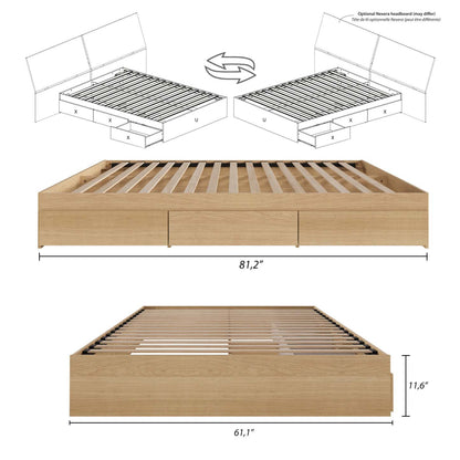 Lit plateforme avec rangement queen Nordika - Érable naturel | Grand lit plateforme Nordika avec rangement - érable naturel | D08HMGGB