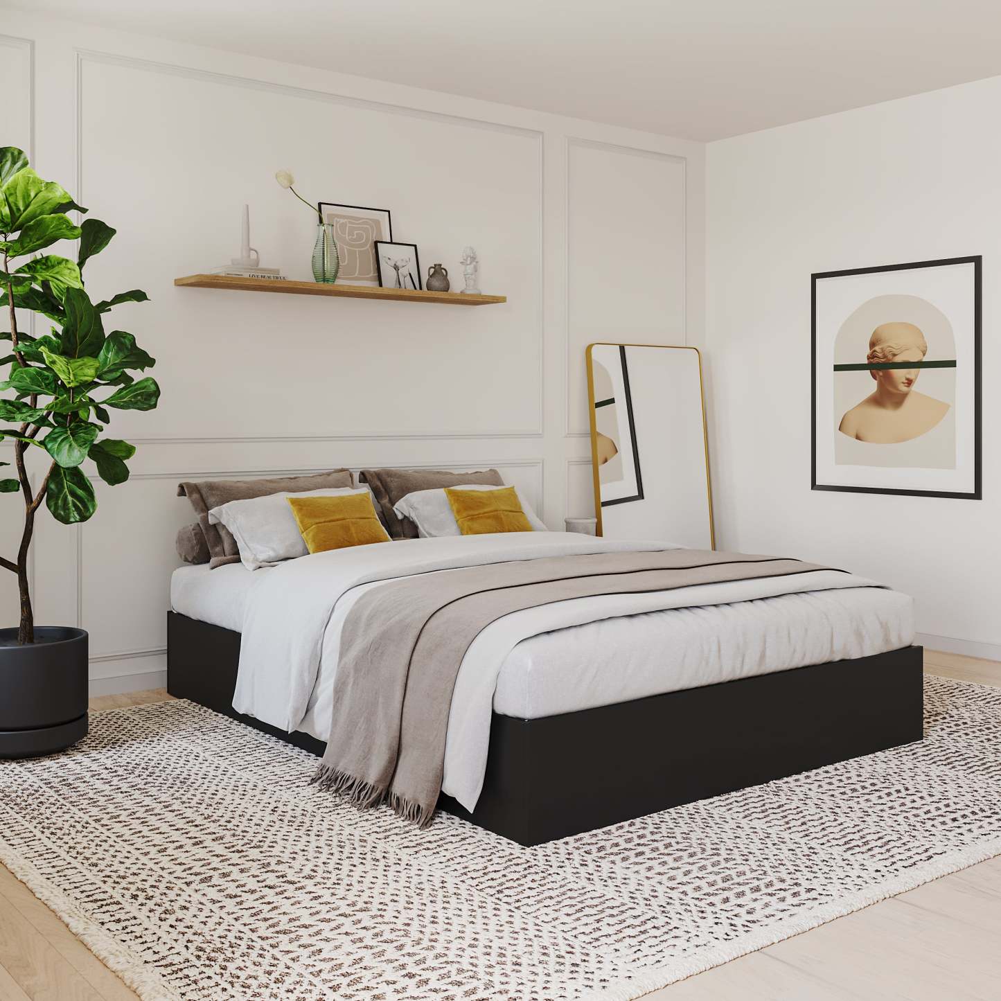 Nordika Lit plateforme avec rangement queen - Noir | Grand lit plateforme Nordika avec rangement - noir | D08HPTSO