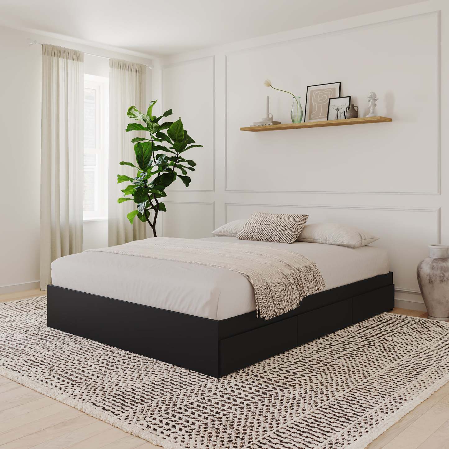 Lit plateforme simple avec rangement Nordika - Noir | Lit plateforme simple Nordika avec rangement - noir | D08H2OMN