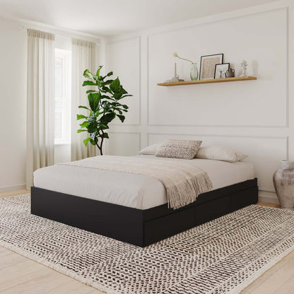 Lit plateforme simple avec rangement Nordika - Noir | Lit plateforme simple Nordika avec rangement - noir | D08H2OMN