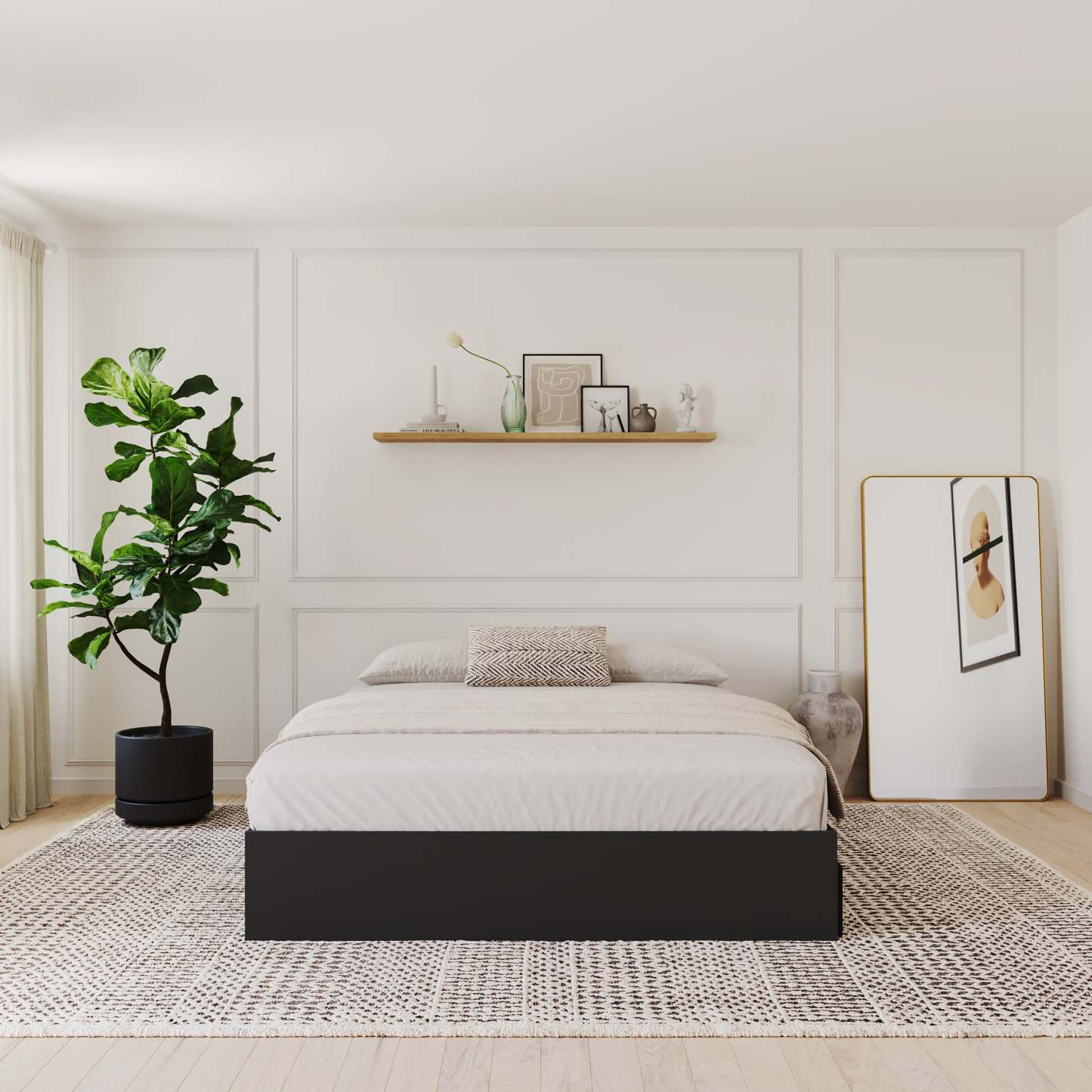 Lit plateforme simple avec rangement Nordika - Noir | Lit plateforme simple Nordika avec rangement - noir | D08H2OMN