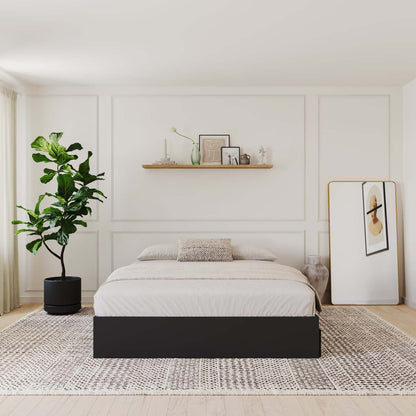 Lit plateforme simple avec rangement Nordika - Noir | Lit plateforme simple Nordika avec rangement - noir | D08H2OMN