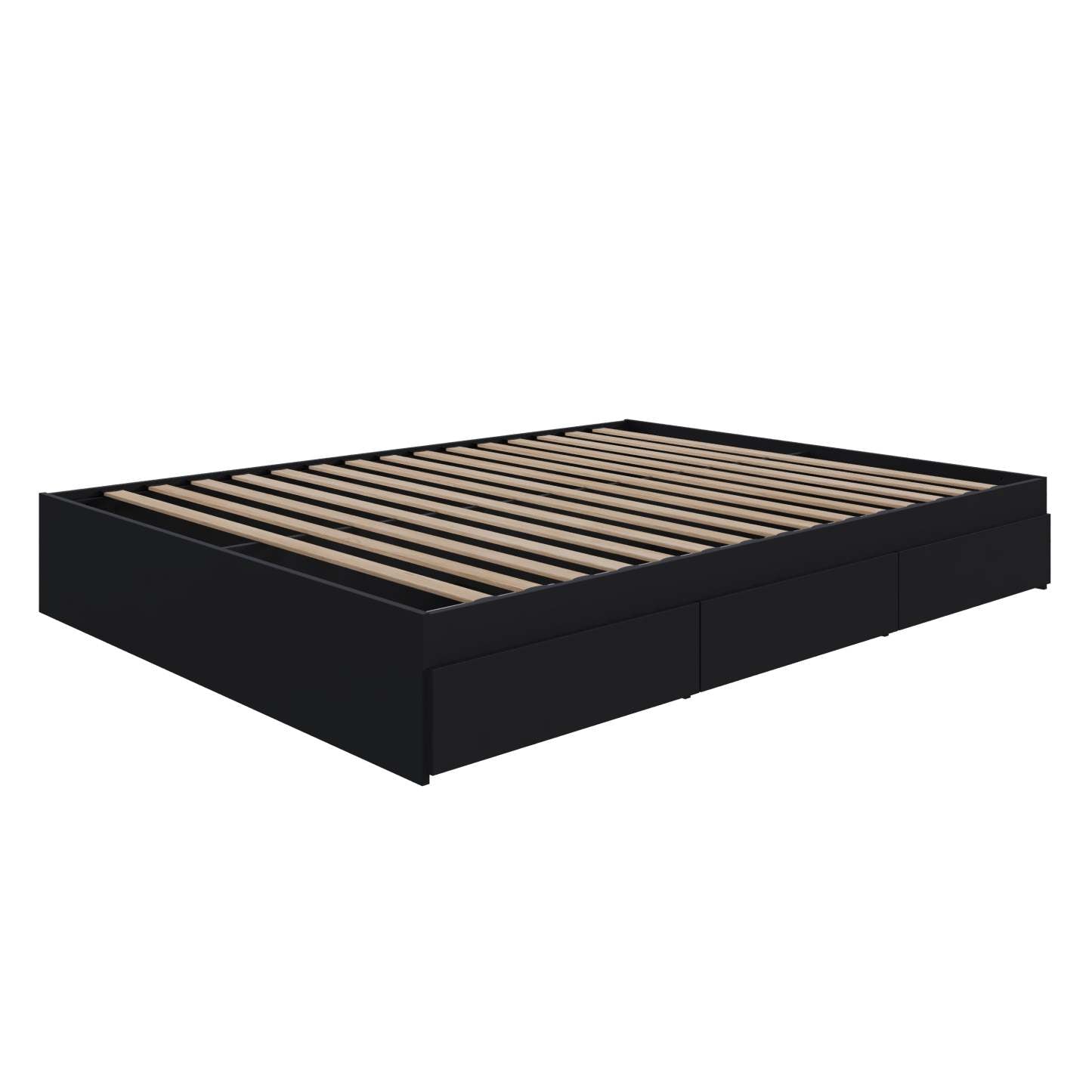 Lit plateforme simple avec rangement Nordika - Noir | Lit plateforme simple Nordika avec rangement - noir | D08H2OMN