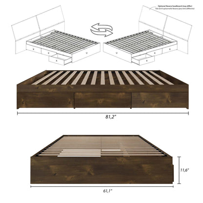 Lit plateforme queen Nordika - Truffe | Grand lit plateforme Nordika - truffe | D08HX19J
