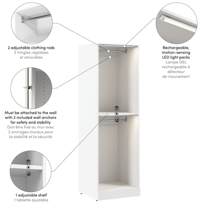 Bestar Florence 25 Système de garde-robe modulaire à 2 espaces pour suspendre avec éclairage à DEL - blanc