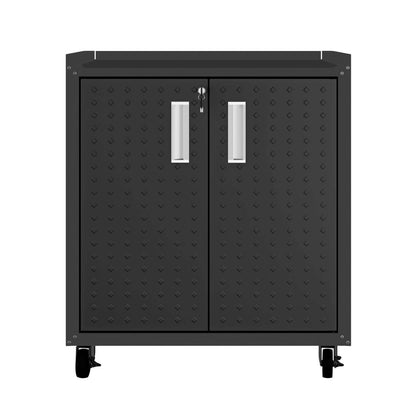 Manhattan Comfort Fortress Textured Metal 31.5 Garage Mobile Cabinet with 2 Adjustable Shelves - Charcoal Grey|Armoire mobile Fortress de Manhattan Comfort de 31,5 po en métal texturé avec 2 tablettes réglables pour le garage - gris anthracite