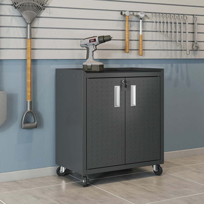 Manhattan Comfort Fortress Textured Metal 31.5 Garage Mobile Cabinet with 2 Adjustable Shelves - Charcoal Grey|Armoire mobile Fortress de Manhattan Comfort de 31,5 po en métal texturé avec 2 tablettes réglables pour le garage - gris anthracite