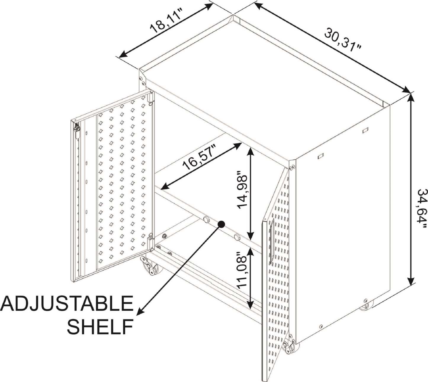 Manhattan Comfort Fortress Textured Metal 31.5 Garage Mobile Cabinet with 2 Adjustable Shelves - White|Armoire mobile Fortress de Manhattan Comfort de 31,5 po en métal texturé avec 2 tablettes réglables pour le garage - blanche