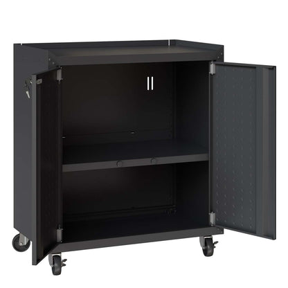 Manhattan Comfort Fortress Textured Metal 31.5 Garage Mobile Cabinet with 2 Adjustable Shelves - Charcoal Grey|Armoire mobile Fortress de Manhattan Comfort de 31,5 po en métal texturé avec 2 tablettes réglables pour le garage - gris anthracite