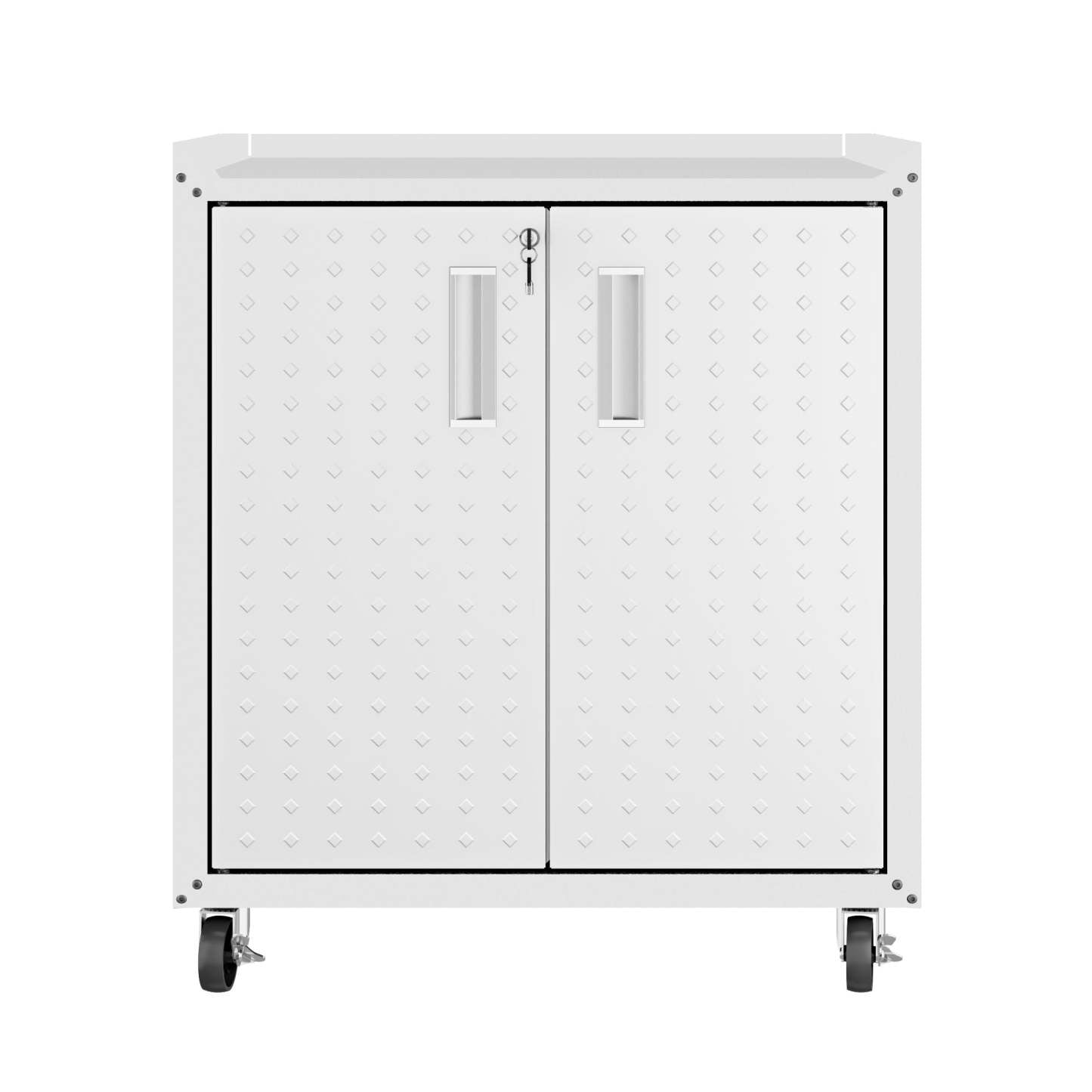 Manhattan Comfort Fortress Textured Metal 31.5 Garage Mobile Cabinet with 2 Adjustable Shelves - White|Armoire mobile Fortress de Manhattan Comfort de 31,5 po en métal texturé avec 2 tablettes réglables pour le garage - blanche