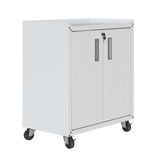 Manhattan Comfort Fortress Textured Metal 31.5 Garage Mobile Cabinet with 2 Adjustable Shelves - White|Armoire mobile Fortress de Manhattan Comfort de 31,5 po en métal texturé avec 2 tablettes réglables pour le garage - blanche