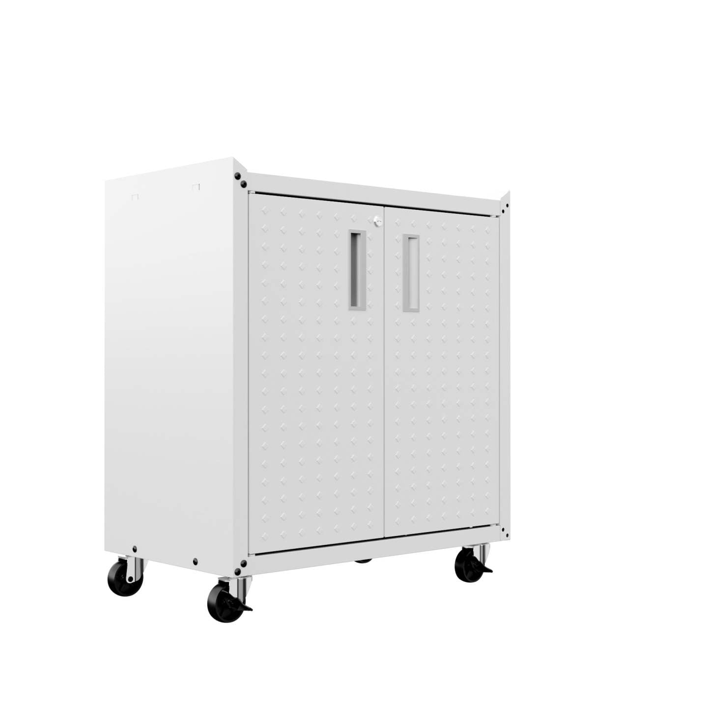 Manhattan Comfort Fortress Textured Metal 31.5 Garage Mobile Cabinet with 2 Adjustable Shelves - White|Armoire mobile Fortress de Manhattan Comfort de 31,5 po en métal texturé avec 2 tablettes réglables pour le garage - blanche