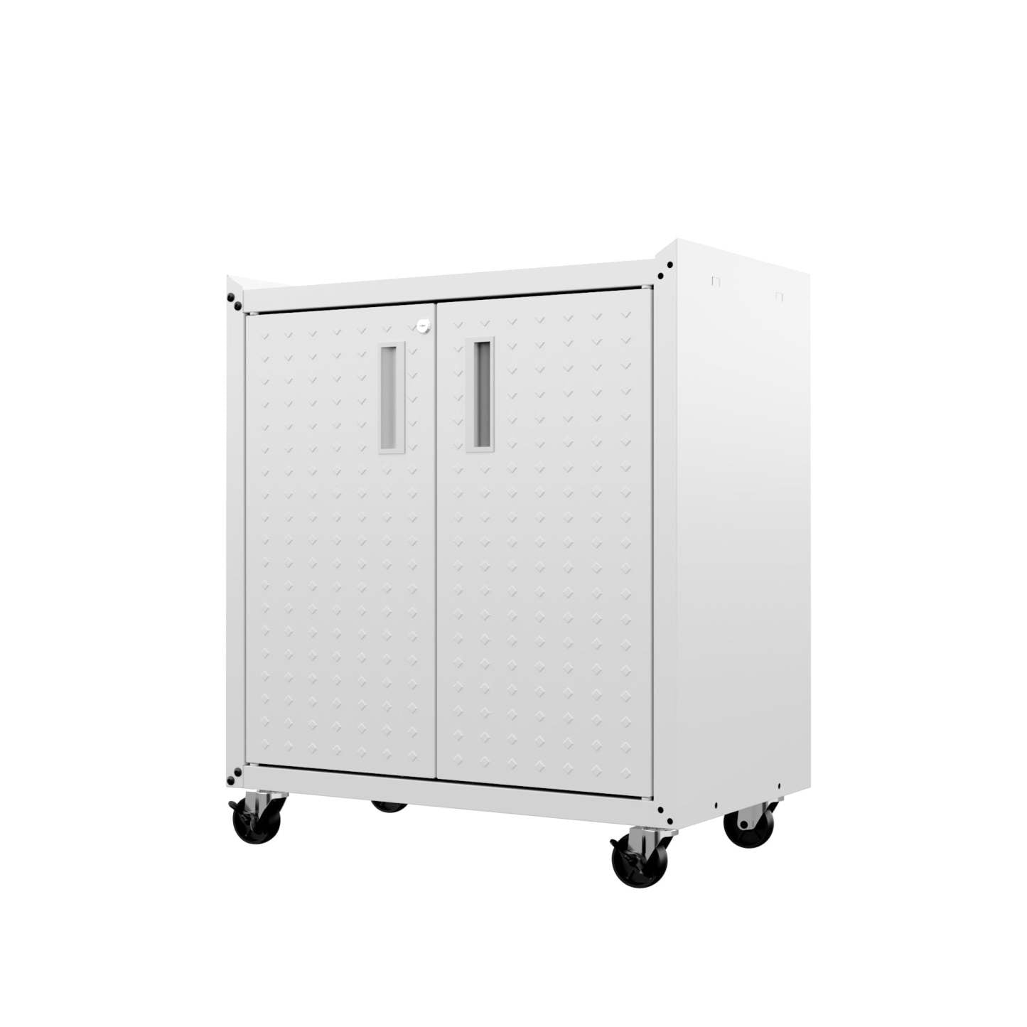 Manhattan Comfort Fortress Textured Metal 31.5 Garage Mobile Cabinet with 2 Adjustable Shelves - White|Armoire mobile Fortress de Manhattan Comfort de 31,5 po en métal texturé avec 2 tablettes réglables pour le garage - blanche