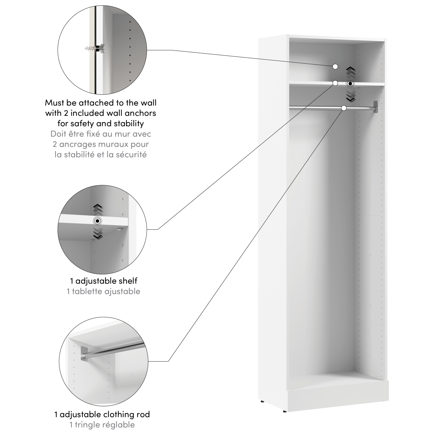 Bestar Florence 25 Modular Hanging Closet System with Shelf - White|Système de garde-robe modulaire à espace pour suspendre Florence de Bestar de 25 po avec tablette - blanc