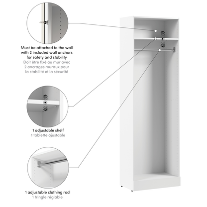 Bestar Florence 25 Modular Hanging Closet System with Shelf - White|Système de garde-robe modulaire à espace pour suspendre Florence de Bestar de 25 po avec tablette - blanc