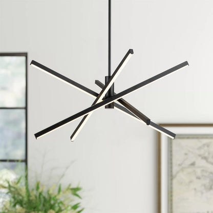 Lustre LED moderne en aluminium noir et or de style Sputnik, suspension linéaire pour salon/salle à manger/cuisine