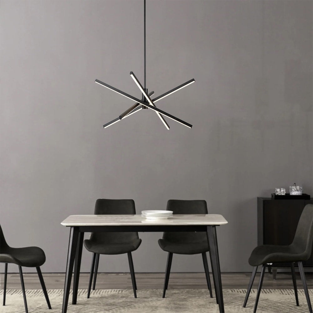 Lustre LED moderne en aluminium noir et or de style Sputnik, suspension linéaire pour salon/salle à manger/cuisine