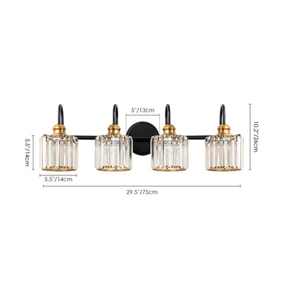 Applique murale moderne chromée/noire/dorée au-dessus d'un miroir, en cristal, pour salle de bain et toilettes.