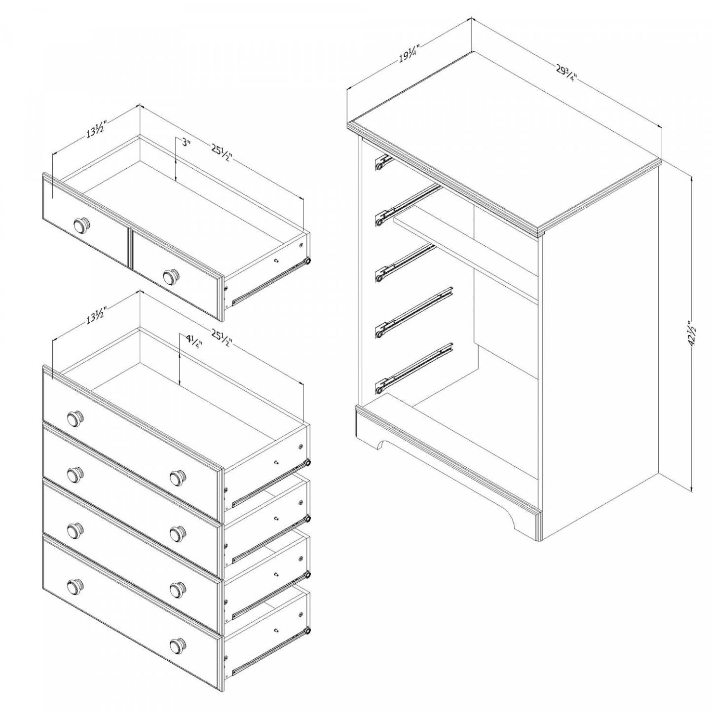 Commode 5 tiroirs Summer Breeze - Pin blanc|Commode verticale Summer Breeze à 5 tiroirs - pin blanc