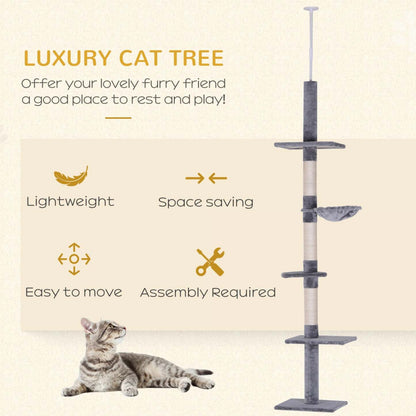 Pawhut Arbre D'escalade Pour Chat De 8,5 Pieds Centre D'activités Kitty À 5 Niveaux Jouet D'escalade