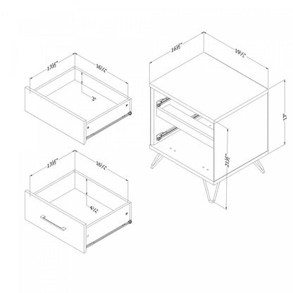 Table de nuit Olvyn à 2 tiroirs - noyer naturel et charbon