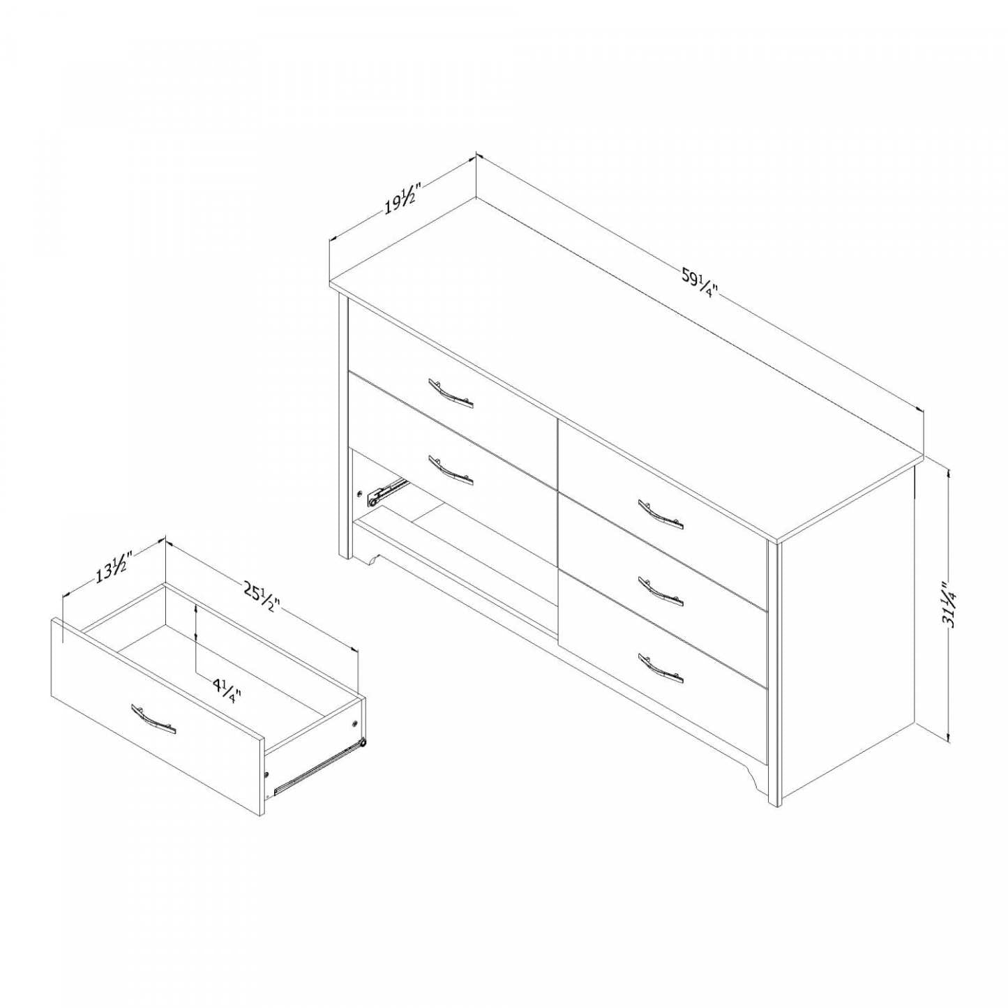 Commode Fusion à 6 tiroirs - Chêne gris | Commode Fusion 6 Tiroirs - Chêne Gris