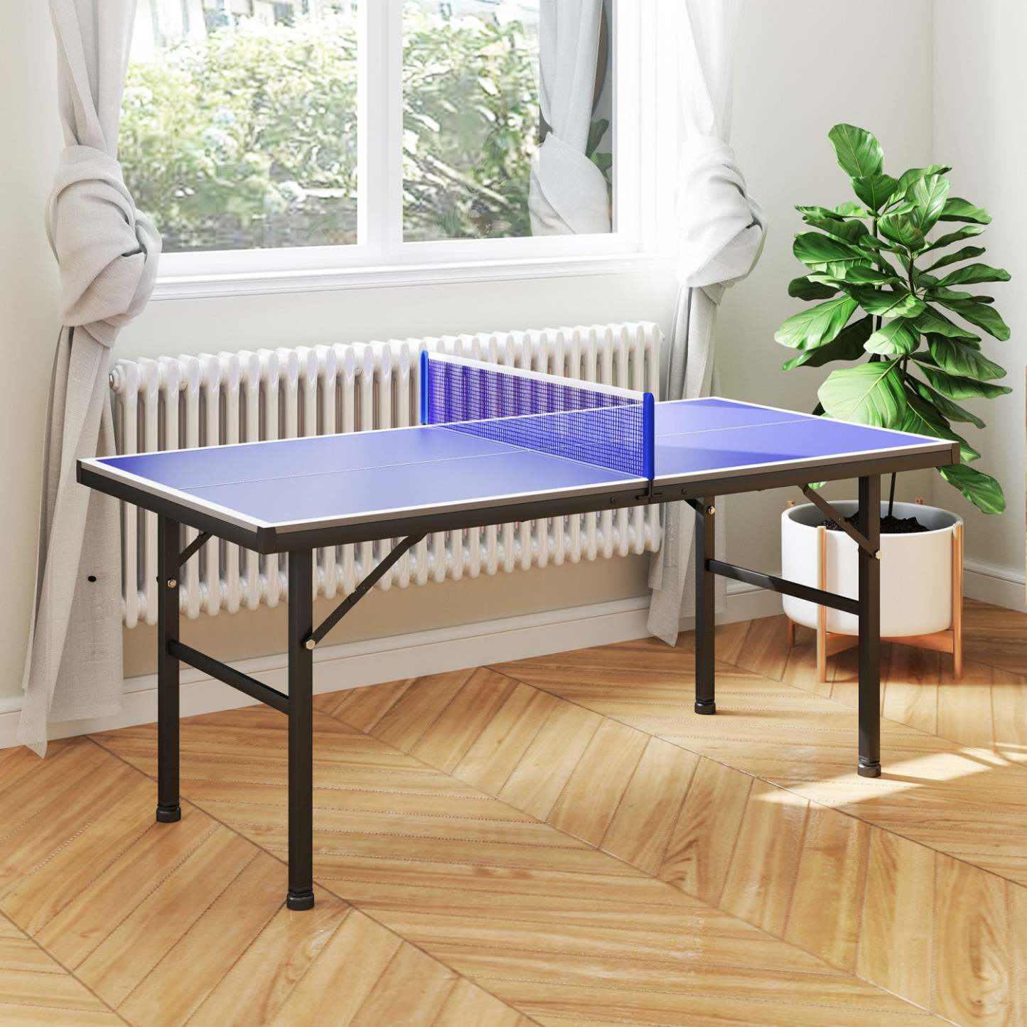 Table de Ping Pong Mini Soozier avec Pieds Réglables pour Intérieur et Extérieur, Bleue