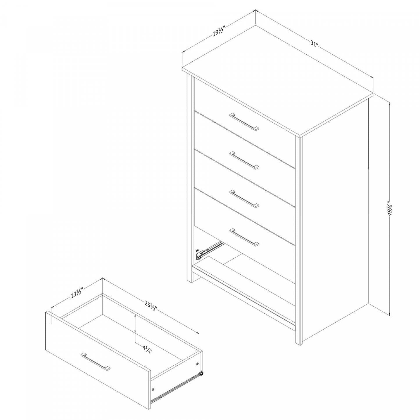 Commode Fernley 5 tiroirs - Pin blanc|Commode verticale Fernley à 5 tiroirs - pin blanc