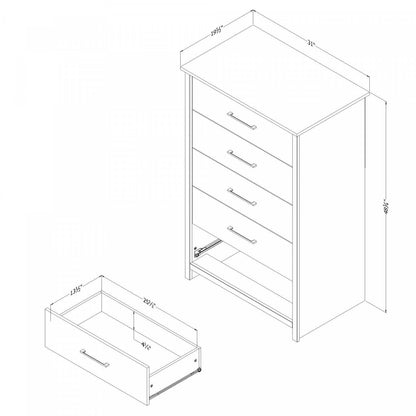 Commode Fernley 5 tiroirs - Pin blanc|Commode verticale Fernley à 5 tiroirs - pin blanc